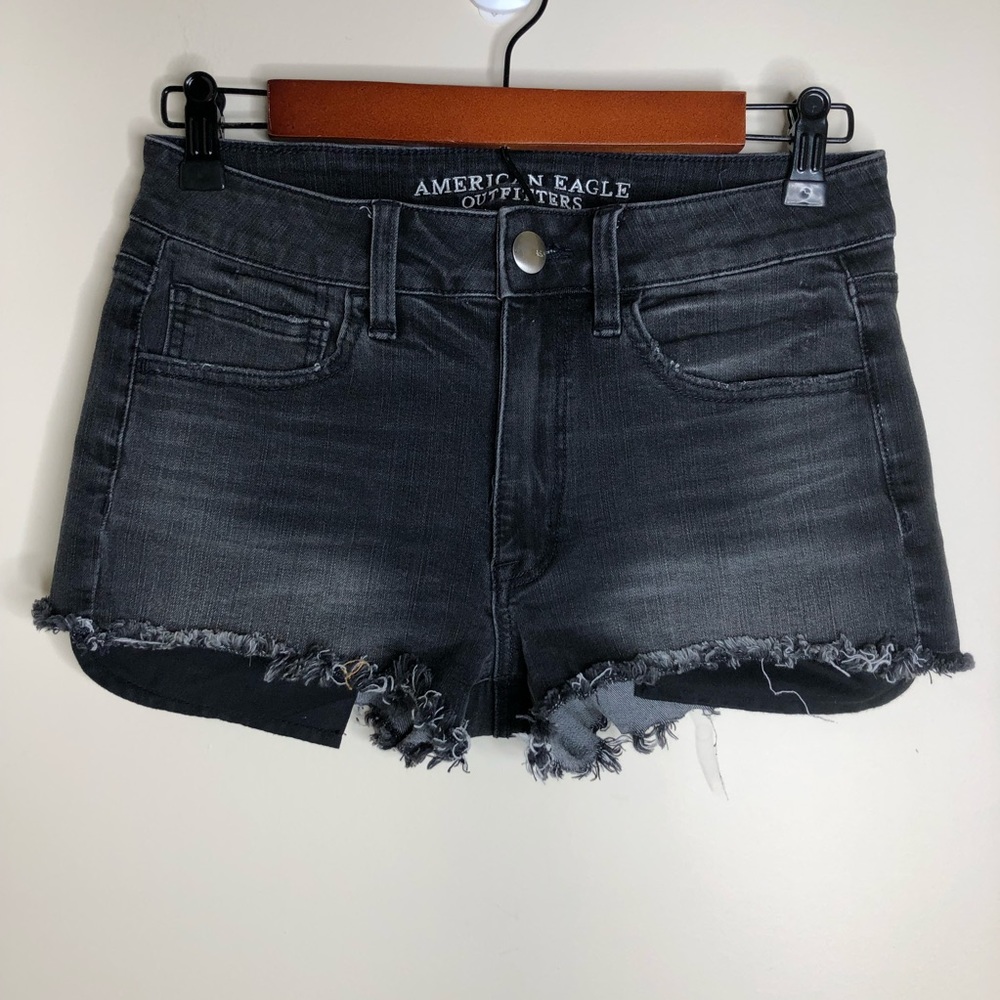 American Eagle High Rise Black Denim Shorts Size 6